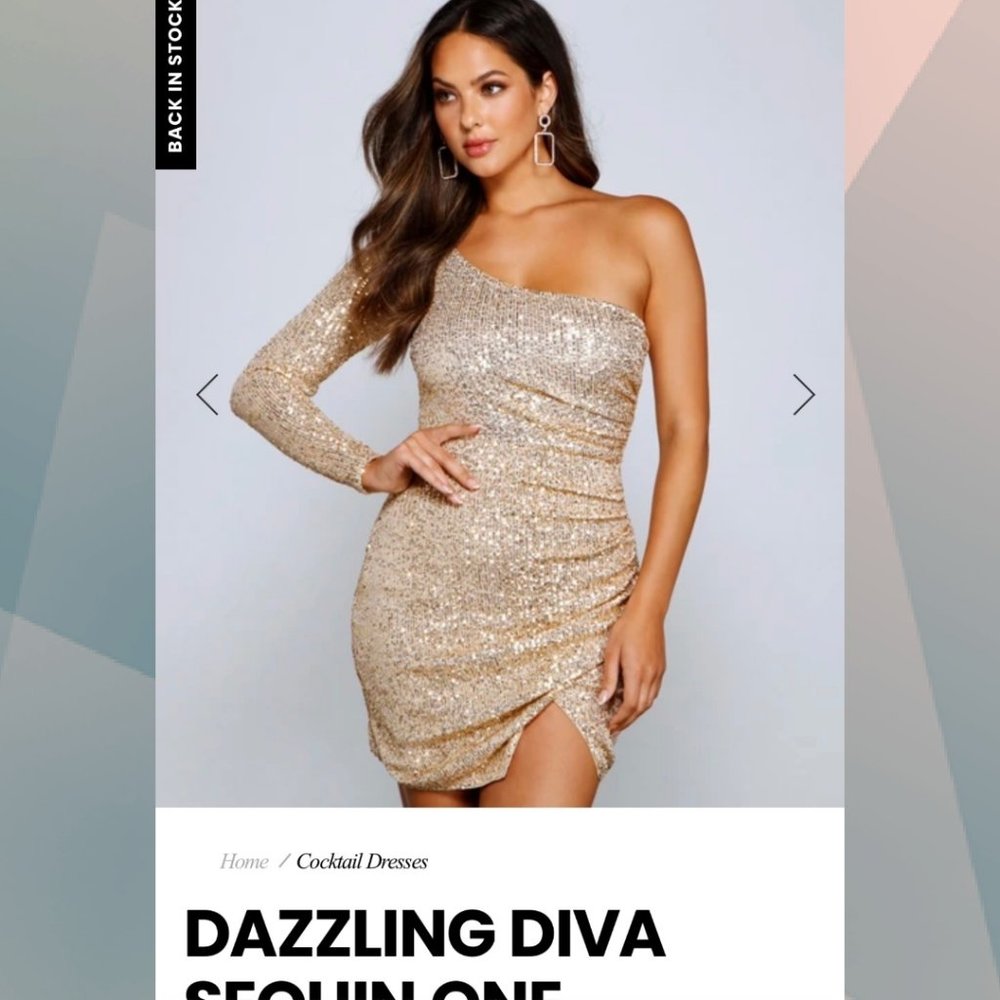 Gold one shoulder sequin dress